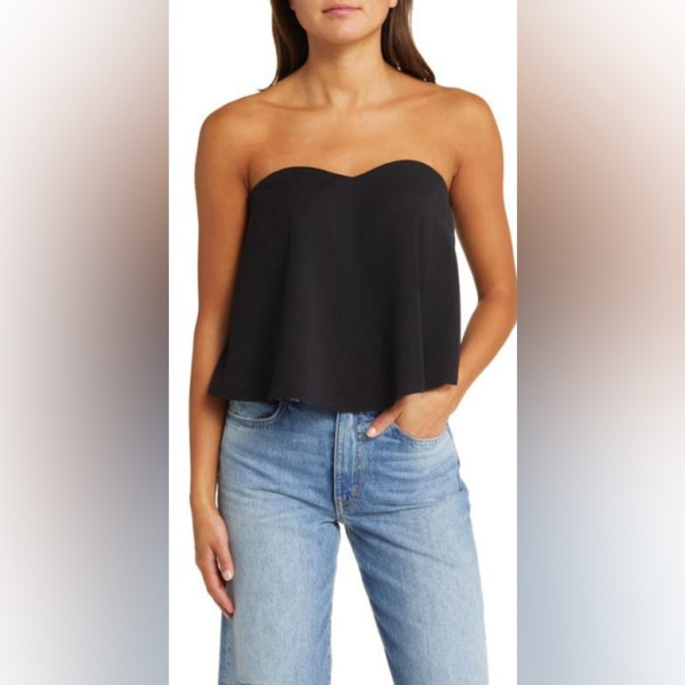 NORDSTROM OPEN EDIT Strapless Sweetheart Neck Top- Black (Size XL)